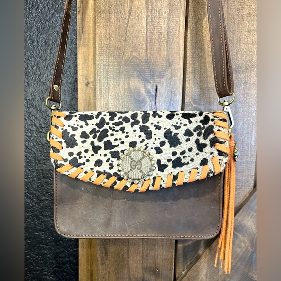 Sandra Ling Handbags - EUC Sandra Ling Speckled Hide & Brown Leather Small Bag